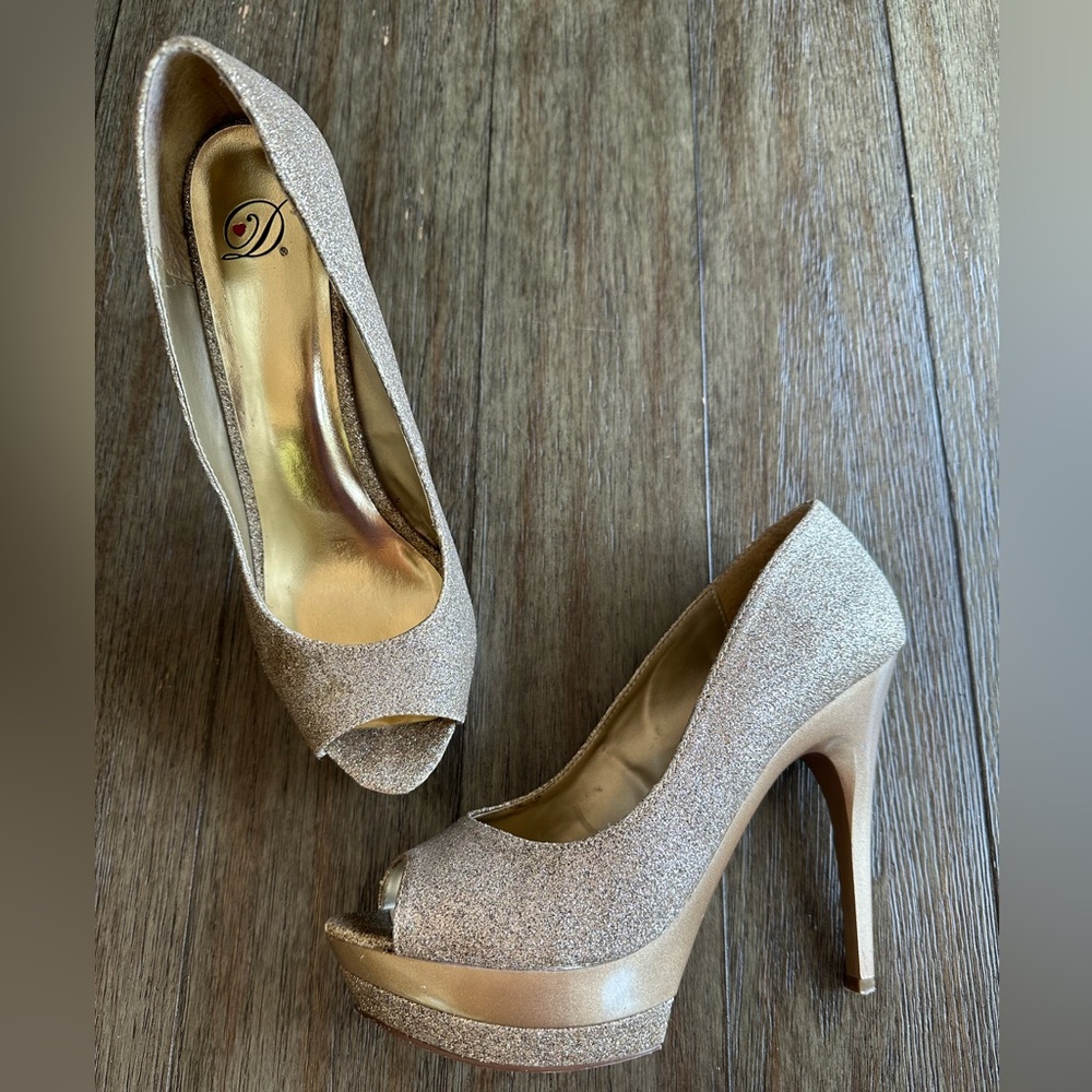 Gold Glitter Peep-Toe Heels